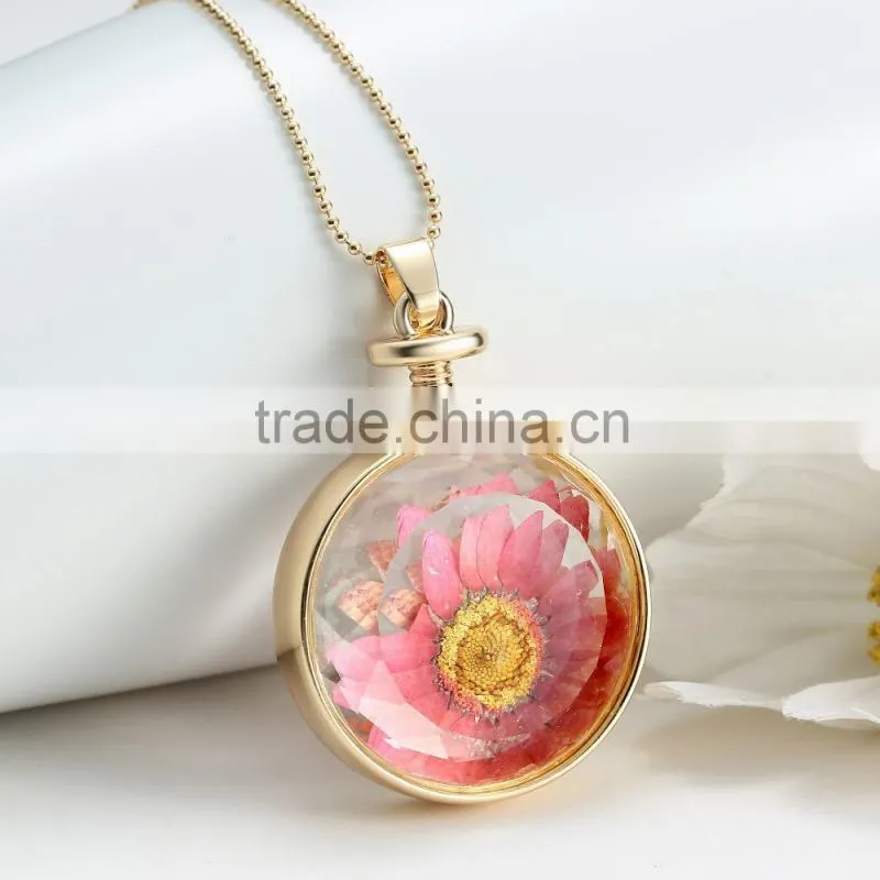 pink crystal handmade flower crystal necklace