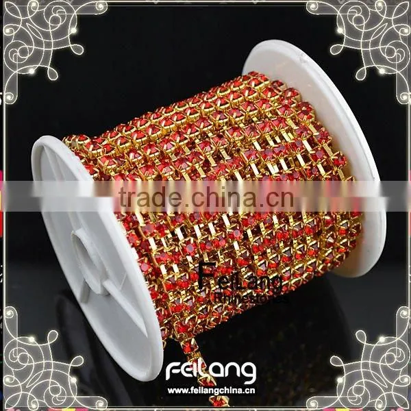 Siam cup chain golden claw,MOQ 50m paypal accepted,sparse chain,fancy crystal trim