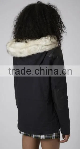 FAUX FUR TRIM BORG LINED SHORT PARKA HODDED JACKET