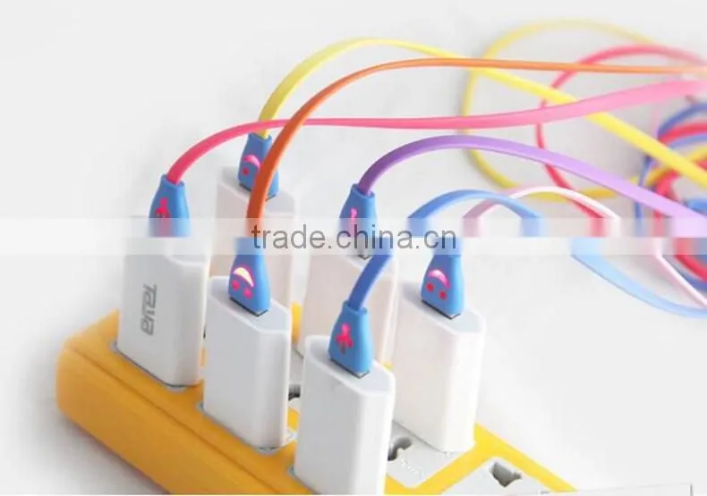 Lighting smiley Android smartphones led micro usb cable V8 common data line