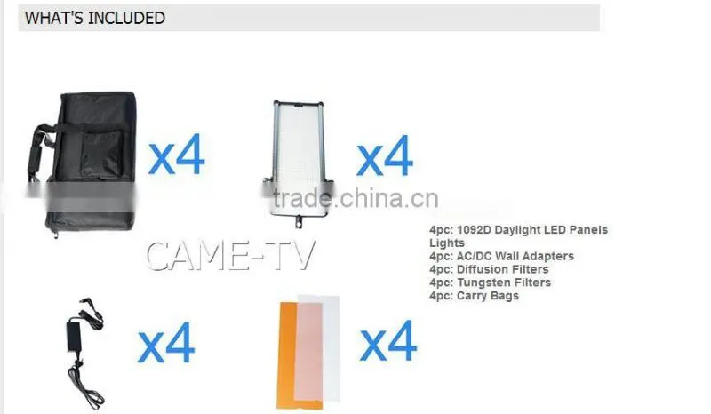 CAME-TV 1092D Daylight LED Panels Light Video Studio lighting Kit (4 Piece Set)