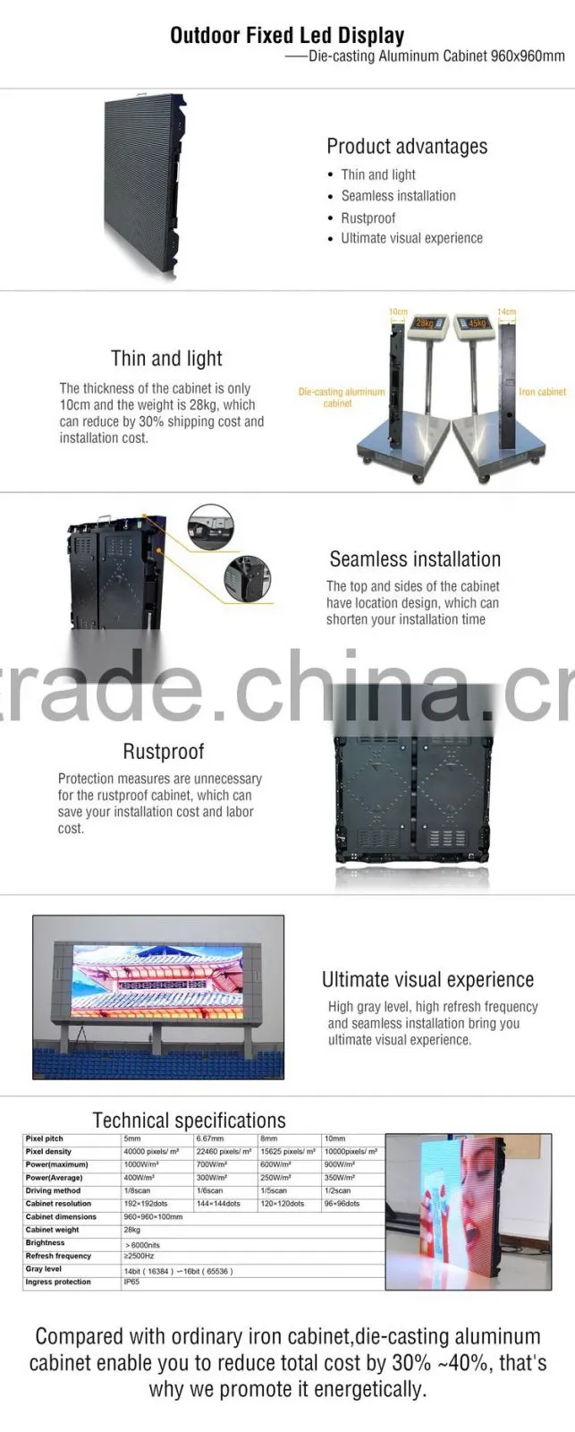 P10 advertising outdoor LED screen with die-cast aluminum cabinet from shenzhen manufacture