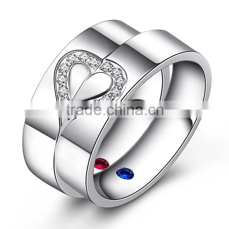 A pair Stainless Steel Couple Rings Ture Love Heart Wedding CZ Band Promise Love