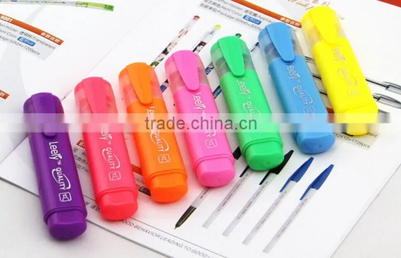 bright multi-color flat barrel highlighter pen