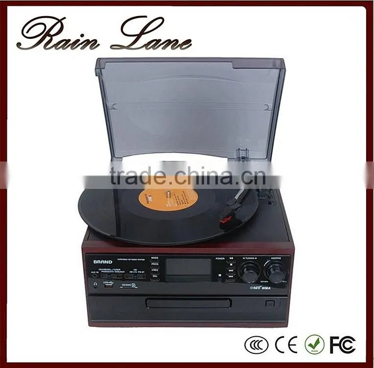 Rain Lane Nostalgic Wooden CD Record Play Cassette lp Play with Speakers