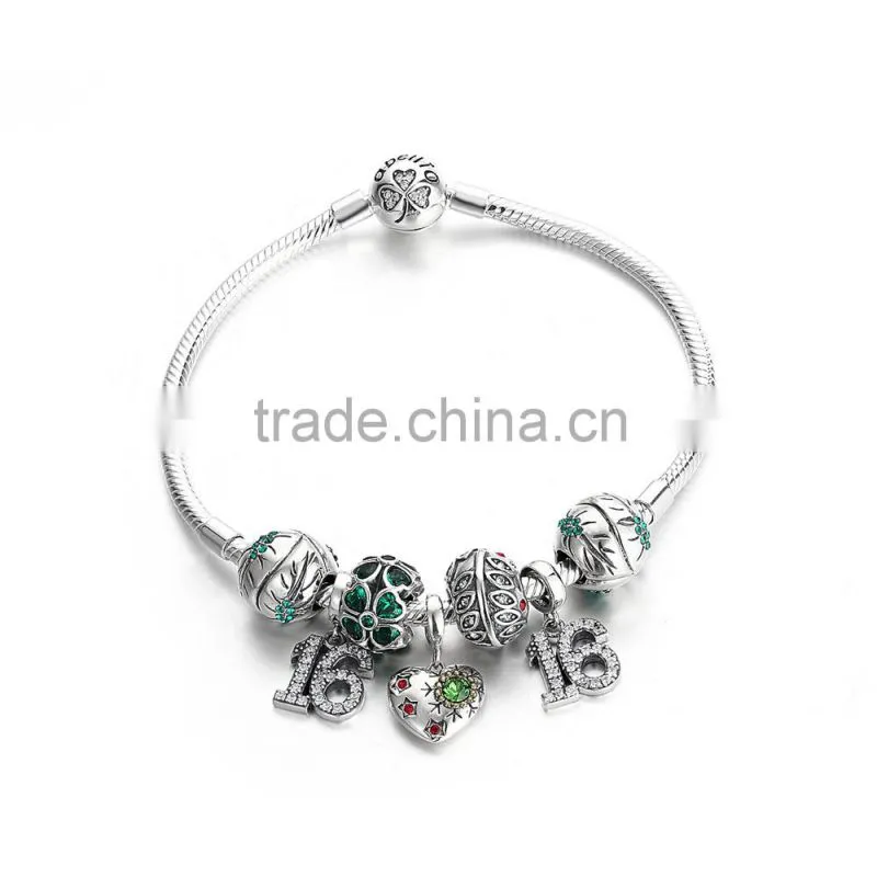 B0005 Fine Handmade 925 Sterling Silver DIY Charm Bangle Jewelry For Women