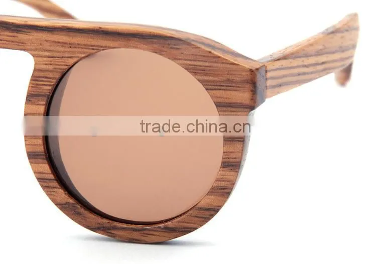 New style handmade natural bamboo wood round frame wooden sunglasses for women