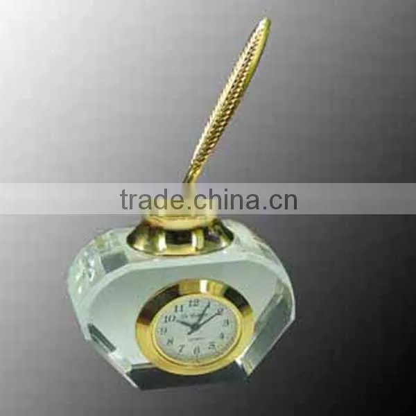 Unique design iceberg shape crystal clock,glass clock with black base
