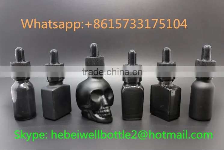 Black glass dropper bottle for essential oil skull glass e liquid bottle for smoking oil