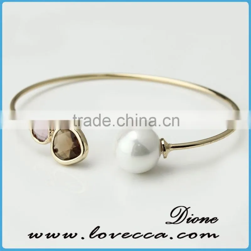 New Summer Fashion Rhinestone Glass Beads Charm Bracelet Copper Brass Bangle