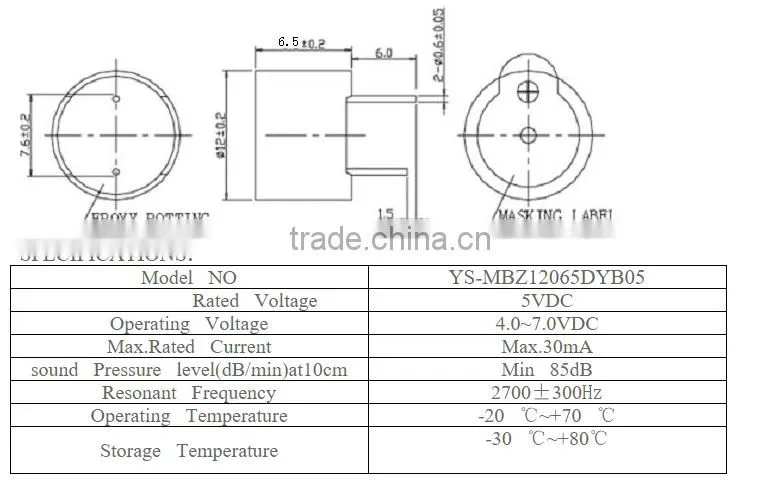 12x6.5 mm electricmagnetic buzzer 5V small size buzzer china manufactuer