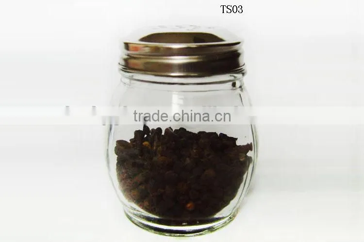 round glass spice shakers with metal hole cap