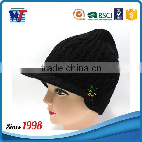 New 2016 black knitted cap old men beanies hats and caps with visor