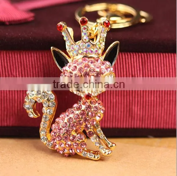 2014 Hot Selling Animal Rhinestone Fox Key Chain, Gift Bag Pendant ZTKC-143