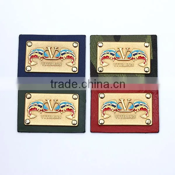 Two fish lifelike looked embossed jeans leather patch for high end clothing