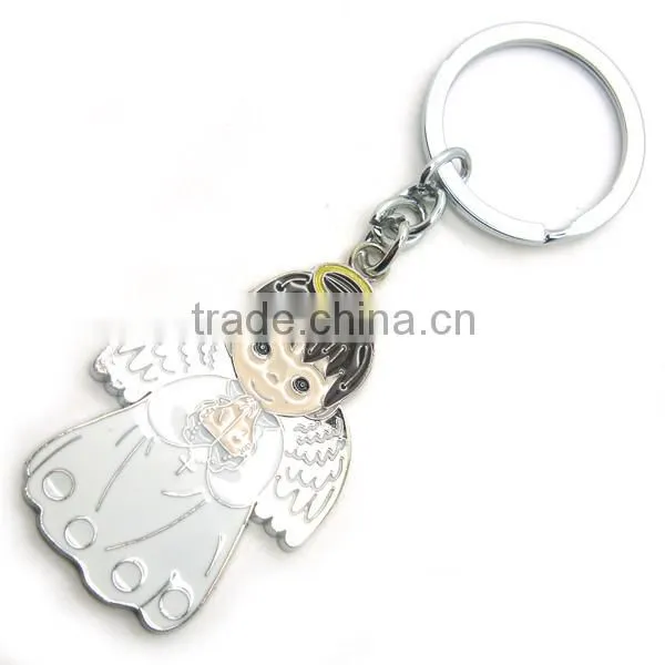 Fashion design wholesale plain alloy silver angel keychain