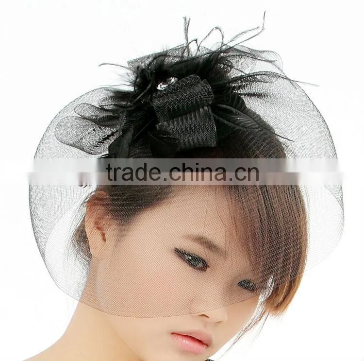 MYLOVE black wedding veil fascinator mini top hat MLSM013