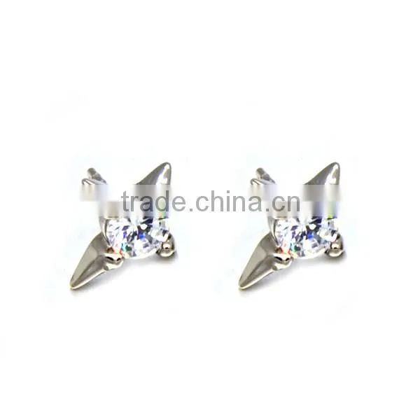 Hot Selling Stainless Steel Silver Diamond Shiny Earring Unisex Jewelry