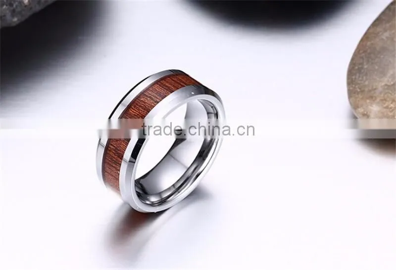 8 mm Wooden Inlay High Polish Tungsten Carbide Ring
