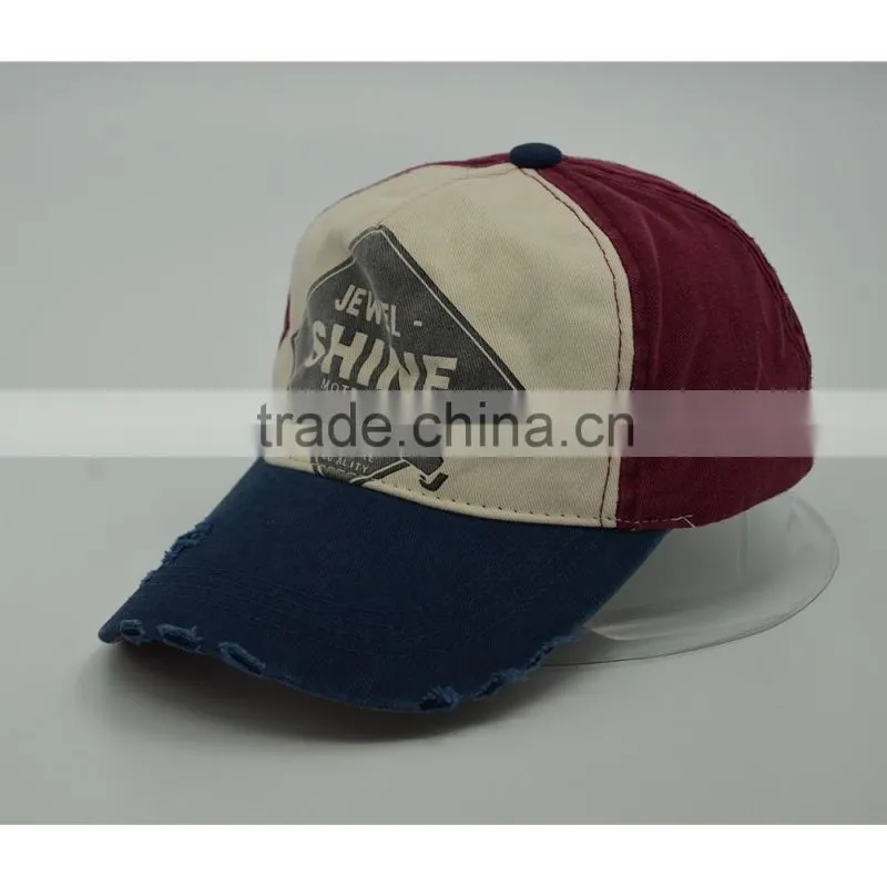 Printed 5 panels baseball cap with leather strap