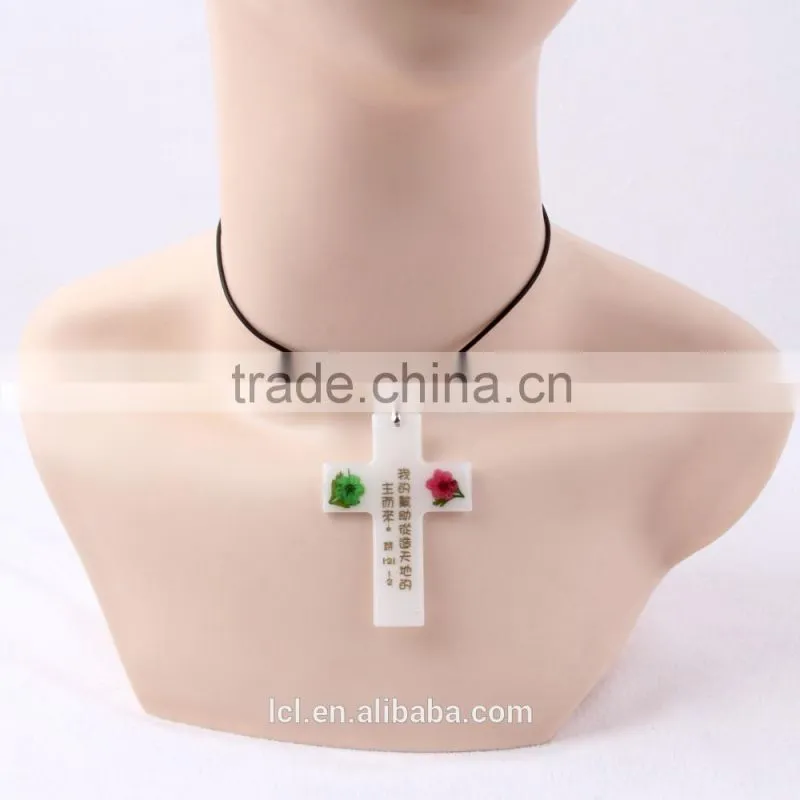 New arrival fashion jewelry lucky cross handmade girl believe god religious necklace plastic cross with God bless necklace