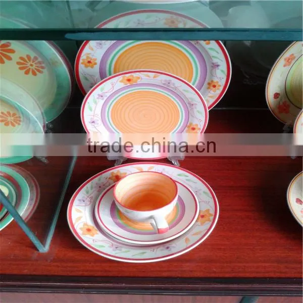 Yellow Edge White Dots Handpainting Stoneware Dinner Set