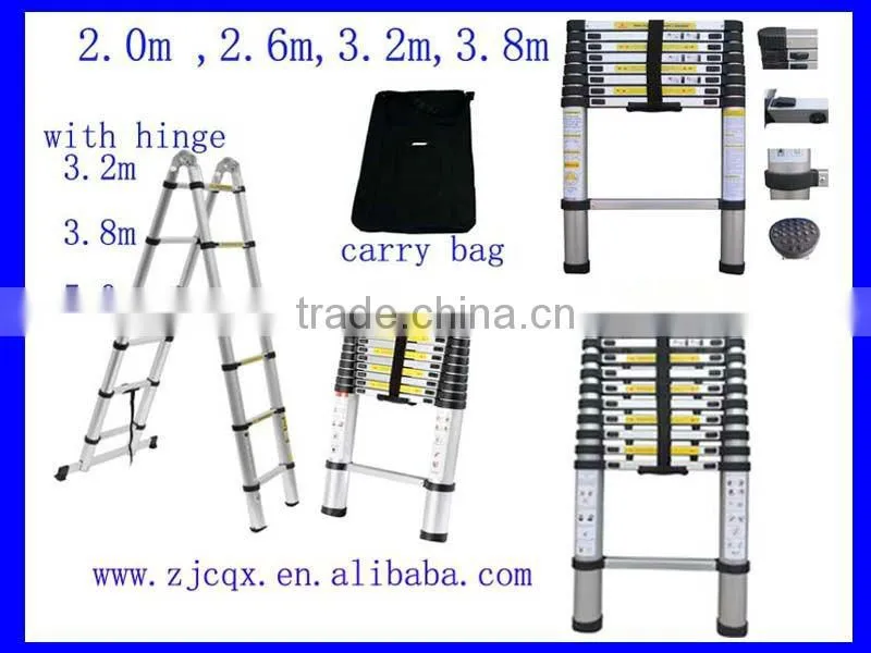 5m aluminum telescopic ladder with new TUV GS/EN131