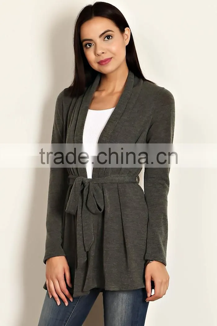 New Style Fashion Design Short Cardigan Winter Wear Loose Large Size Ladies Heather Knit Open Cardigan With Waist Tie