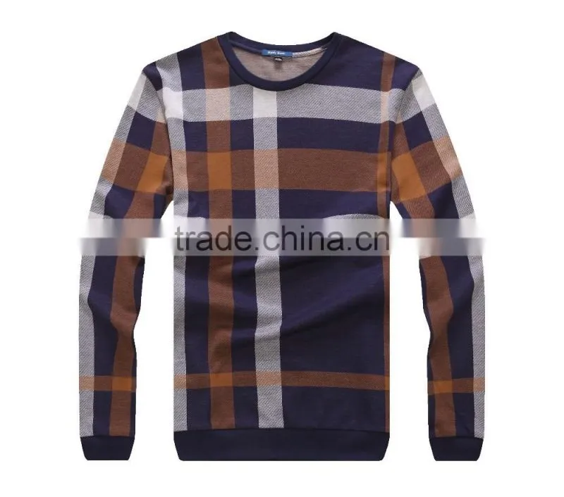 Raidyboer Men's check long sleeve t shirt (cotton/polyester ) with round neck