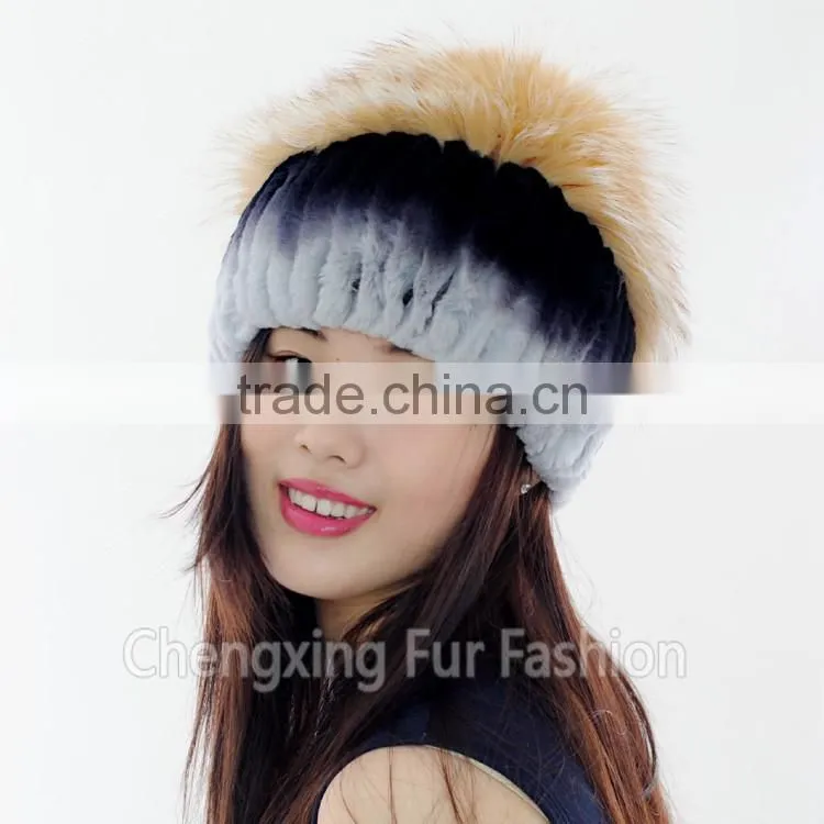 CX-C-244E Rex Rabbit Fur Knitted Cap And Hat Black Frost