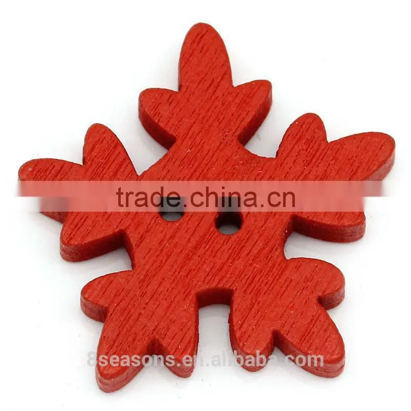 Custom Design 25mmx24mm Christmas Snowflake Two Holes Wood Button OEM Accepted