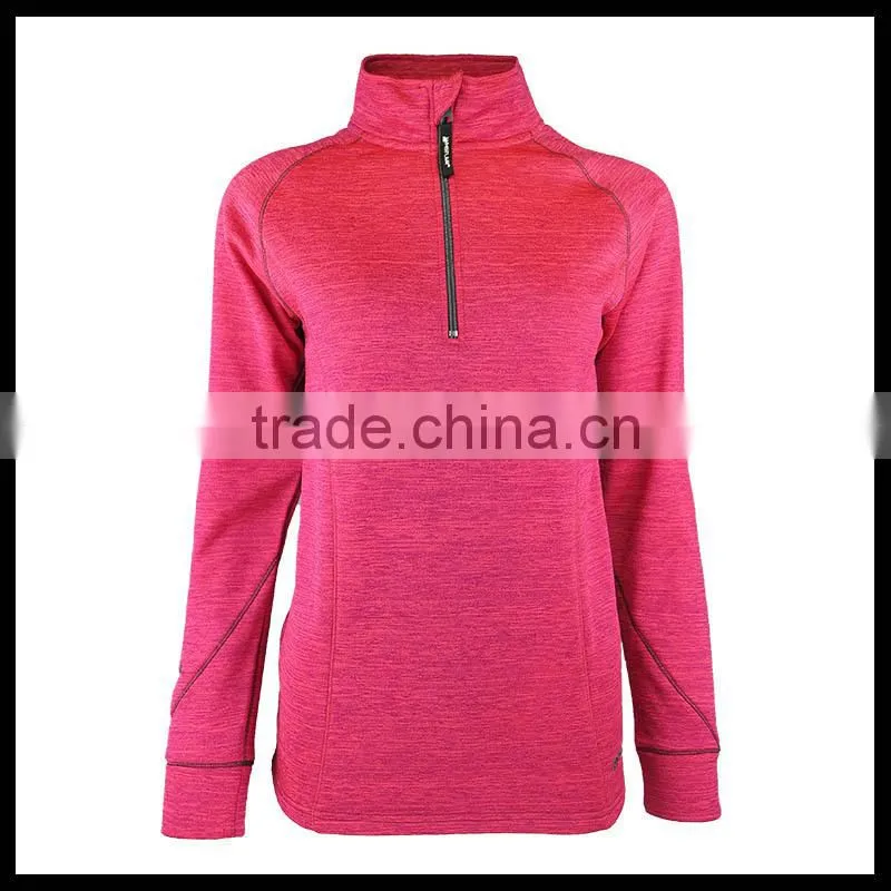 Women Warm Humidity And Ventilation Zippers Neckline Melange Ski Mid Layers T shirt