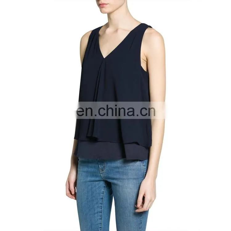 Wholesale China Women Clothing Sleeveless Double-deck Chiffon Top For Ladies 2016