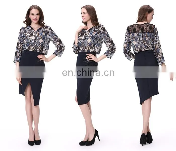 Ladies formal skirt and blouse Models short sleeve blouse Latest printed blouse designs