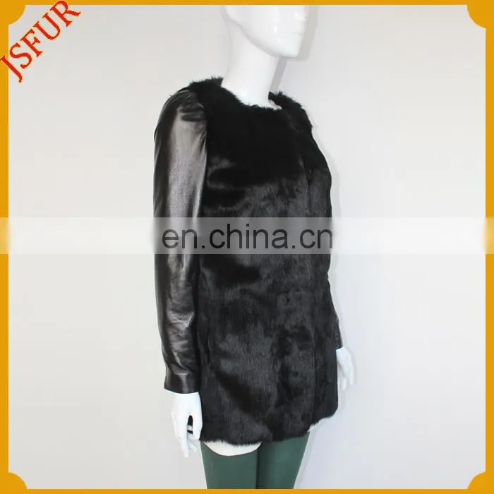 2014 NEW fashion design warm rabbit fur leather jacket