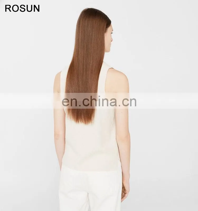 100% cotton knit top for Women as Sleeveless V Neck Sweater of plain clothing