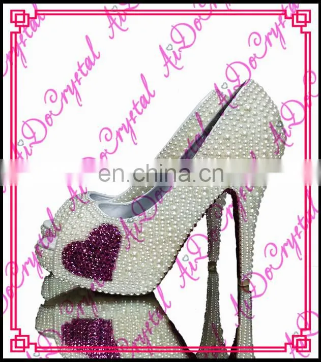 Aidocrystal 2015 Hot sale white pearl women high heels shoes fashion ladies sexy pumps shoes