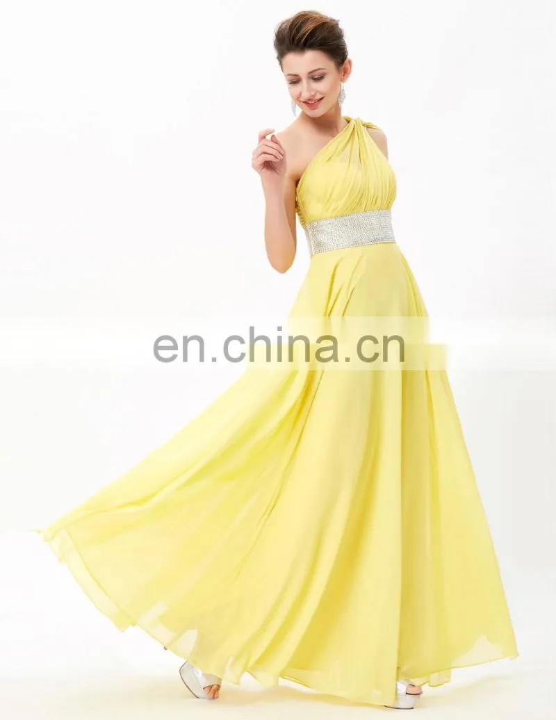 Grace Karin One Shoulder Long Yellow Formal Evening Dress Chiffon Floor-length Dresses Evening CL3419