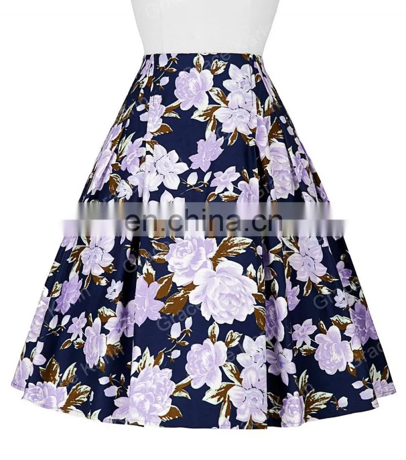 Grace Karin Occident Women Vintage Retro Floral Pattern Cotton Skirt 9 Patterns CL008925-2
