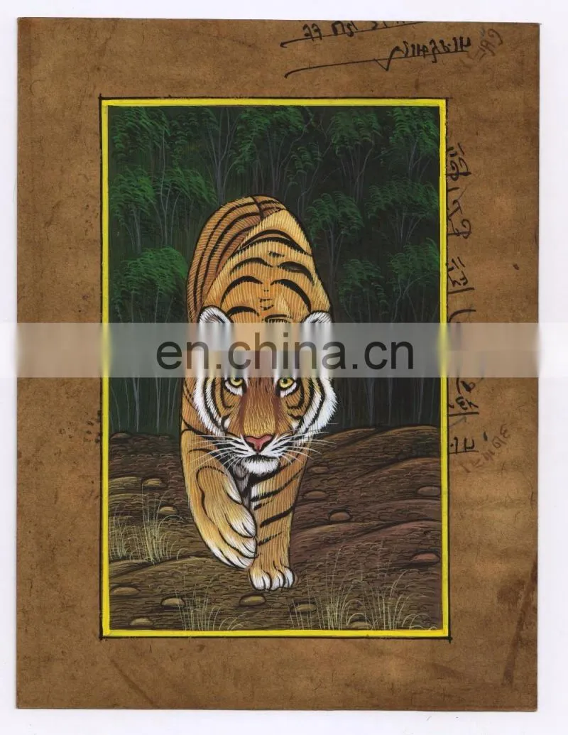 Indian Miniature Painting Wild Life Ethnic Handmade Tiger Portrait Original Painting