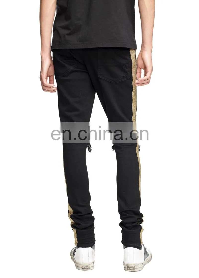 DiZNEW Italian brand jeans Wholesale Black Side Stripe Jeans Mens