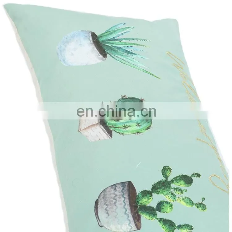 Low profile fashion polyester liner cactus printed embroidered decor home indoor cushion pillow