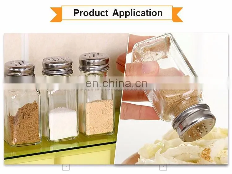 85ml Square Glass Bottle Salt Pepper Shaker With Metal Lid