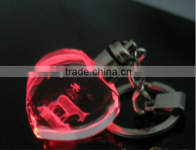 3D Transparent Led Crystal Key Chain With Laser Engraving Logo