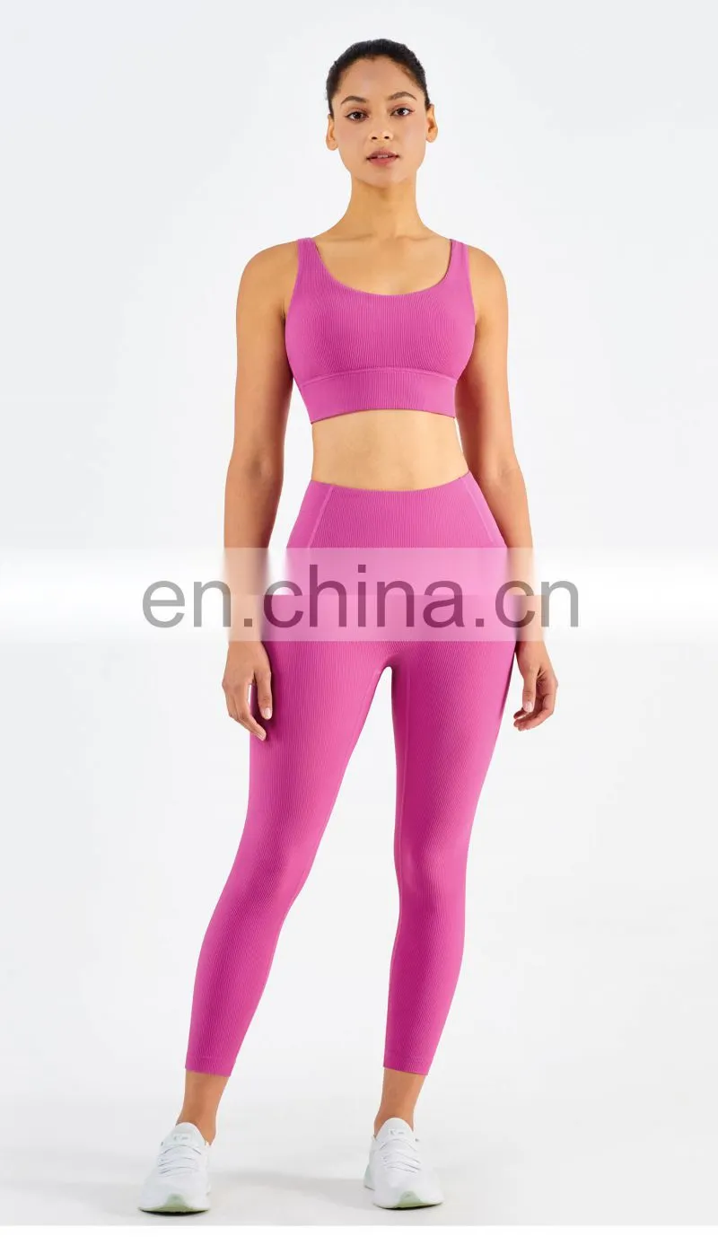 Gym Activewear Women Sling Wide Shoulder Bra Fitness Ribber Tank Top Running Sports Bra
