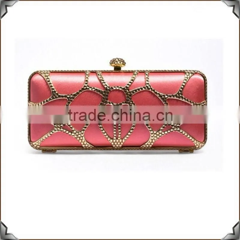 Pink Box Shape Crystal Studded Ladies Evening Bags crystal clutch