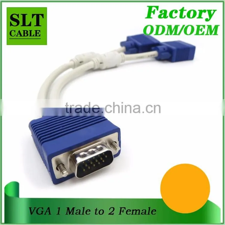 SLT DB15 Pin VGA Male to 2 VGA Female Adapter Splitter Y Cable