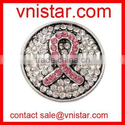 vnistar pink crystal ribbon snap button charm NC628-4, fit button ring and button bracelet