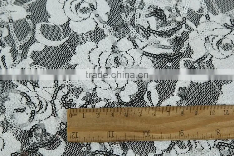 wholesale spandex high quality embroidery sequins white lace for dress