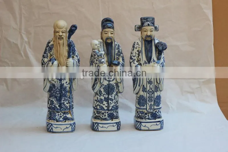 Chinese Antique Porcelain Blue and white Three Lucky Men Statue